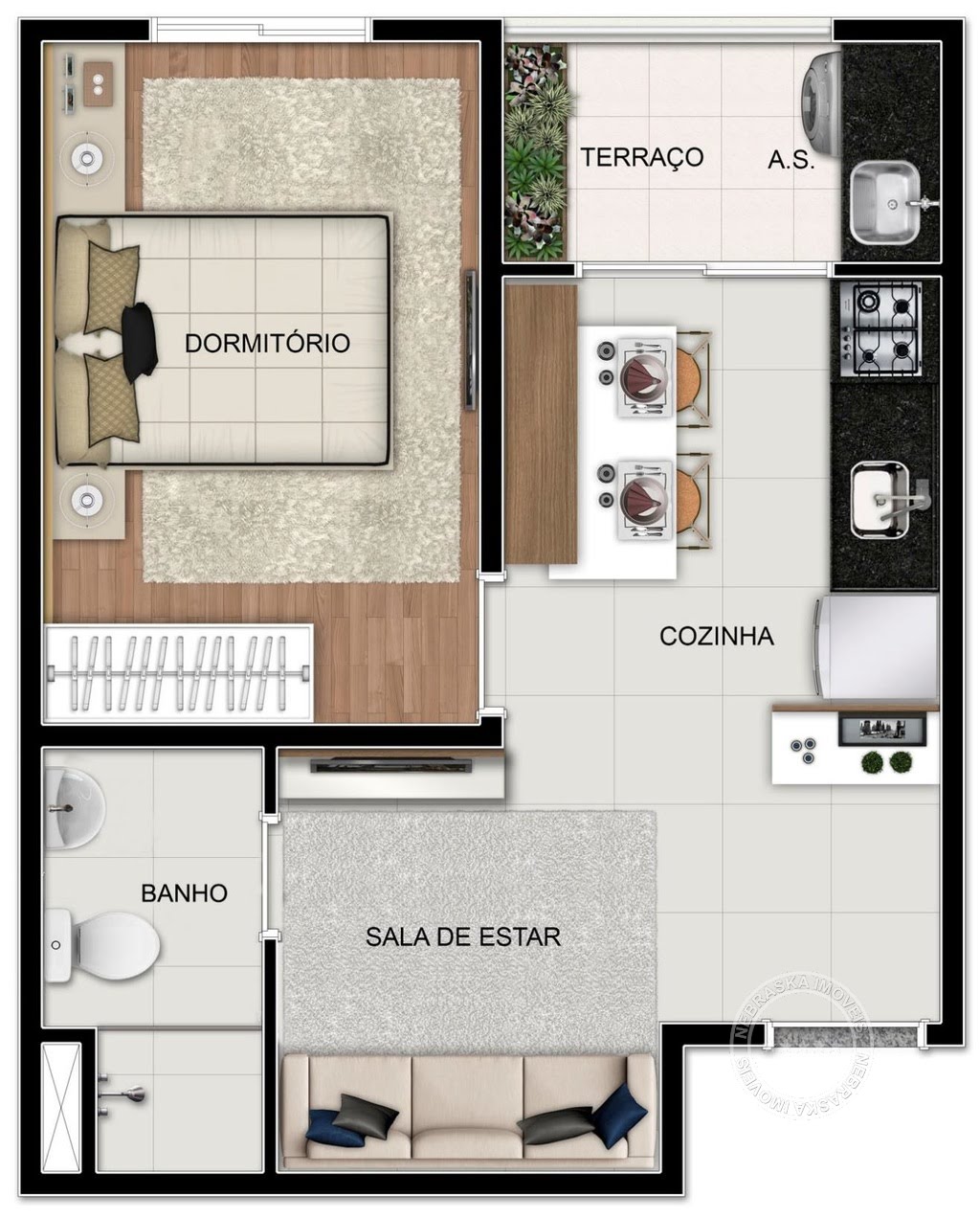 Planta 01 - 1 dorm 32,20m²