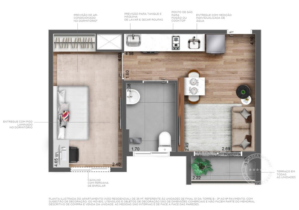Planta 02 - 1 dorm 35m²