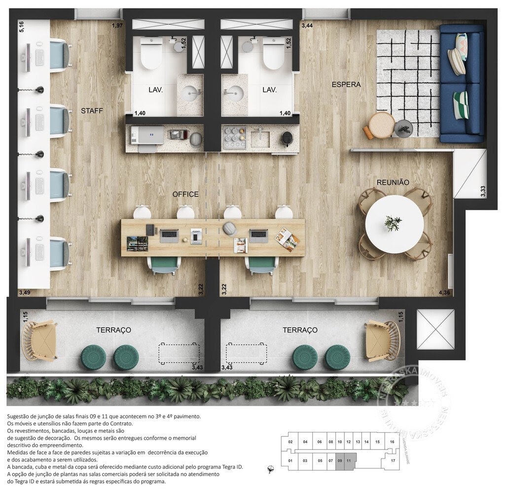 Planta 02 - sala 59m² - opção