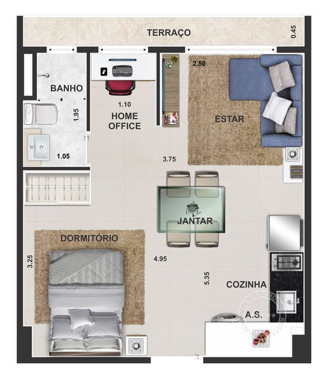 Planta 02 - 1 dorm 31 82m² - studio