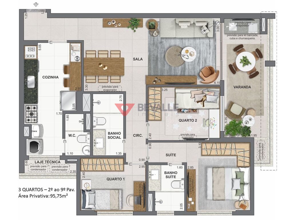 Planta 02 - 3 dorm 95,75m²