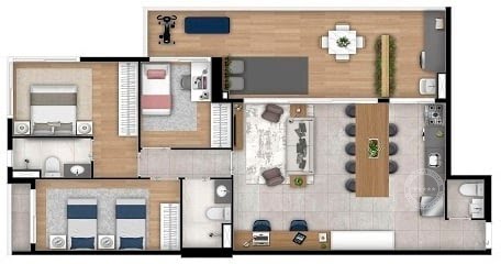 Planta 03 - 3 dorm 123m²