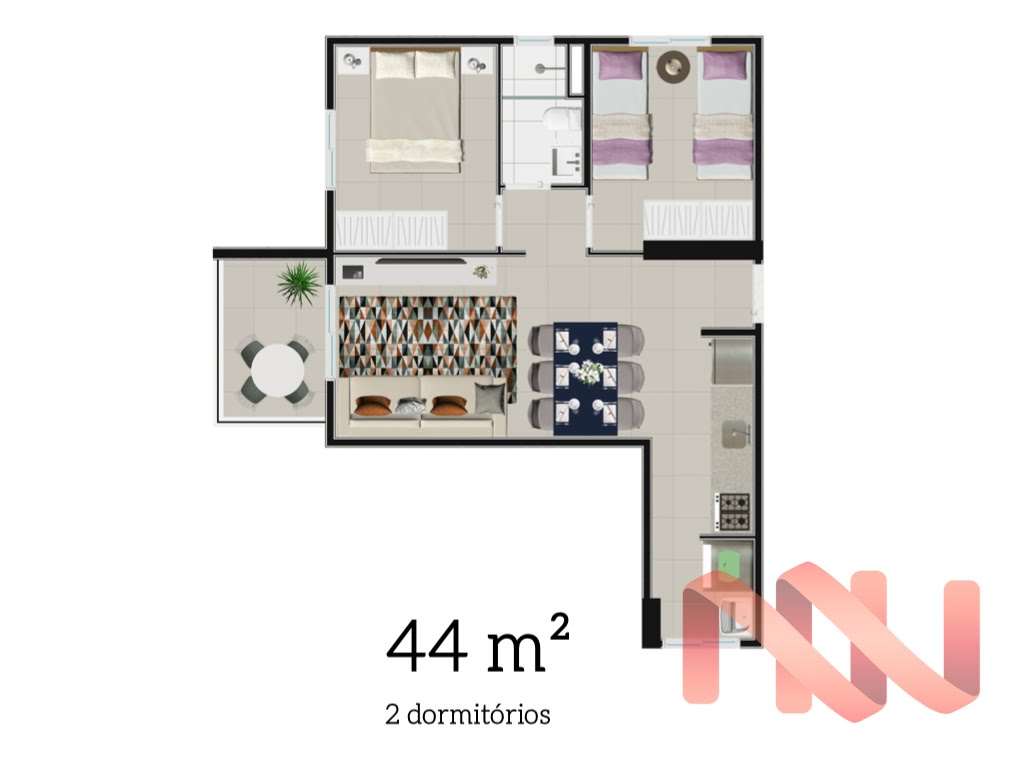 Planta 02 - 2 dorm 44 m²
