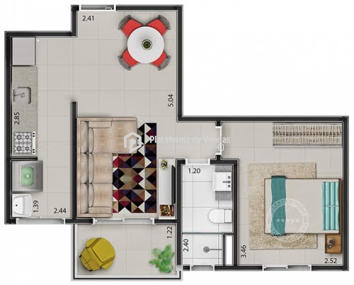 Planta 01 - 1 dorm 41m²