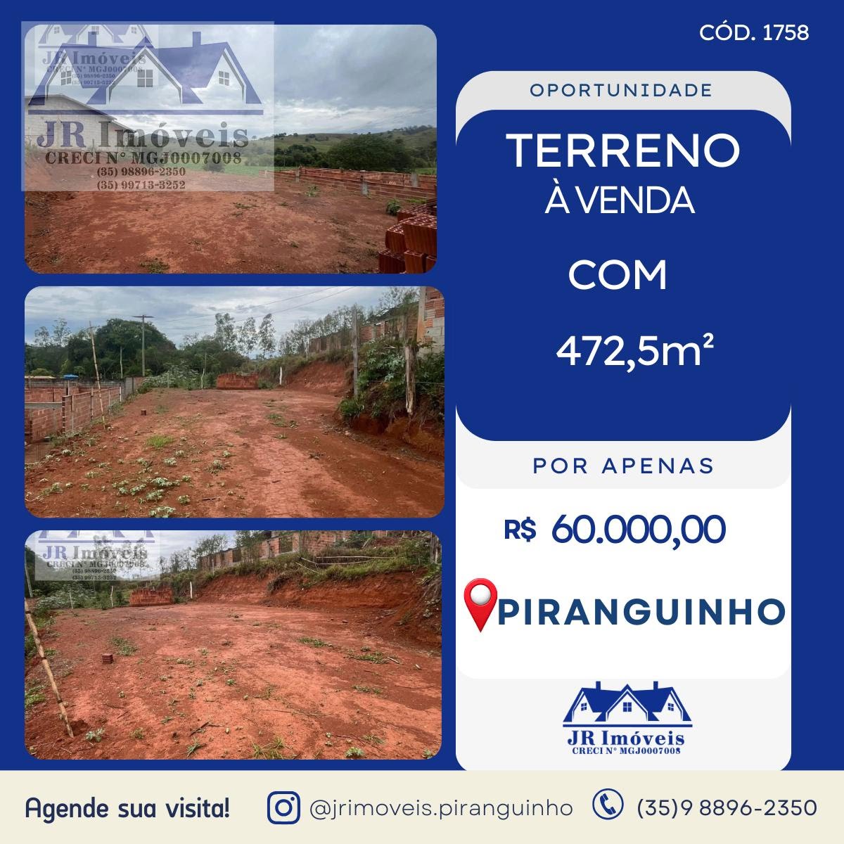 Terreno à venda com 472m² de terreno no Bom Retiro, Piranguinho — foto principal