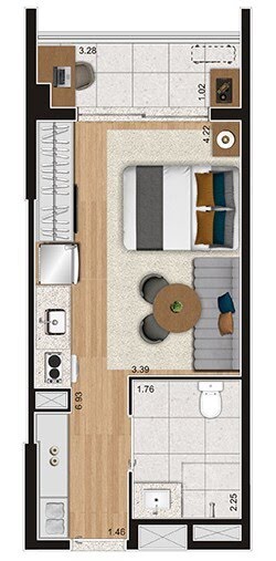 Planta 01 - 1 dorm 30m² - studio