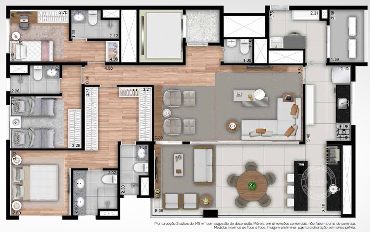 Planta 03 - 3 dorm 145m² - opçao