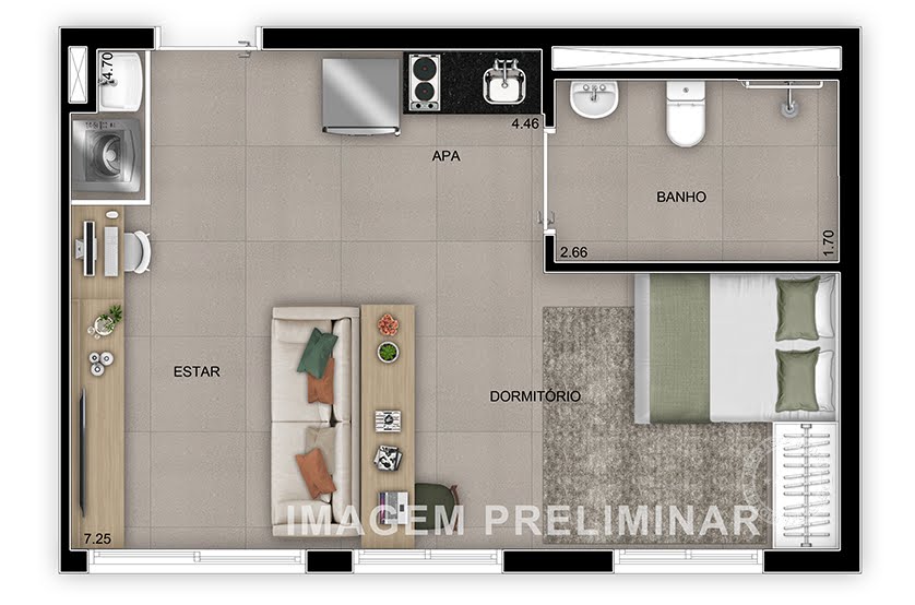 Planta 02 - 1 dorm 38m² - studio