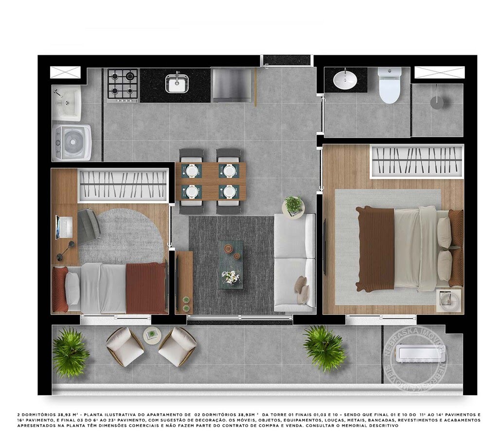 Planta 02 - 2 dorm 38 93m²