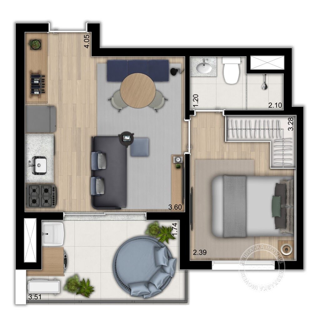 Planta 01 - 1 dorm 35m²