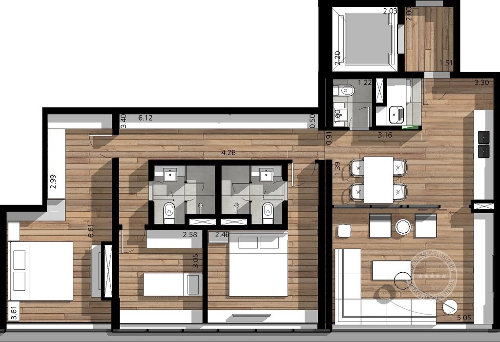 Planta 03 - 3 dorm 107 99m²
