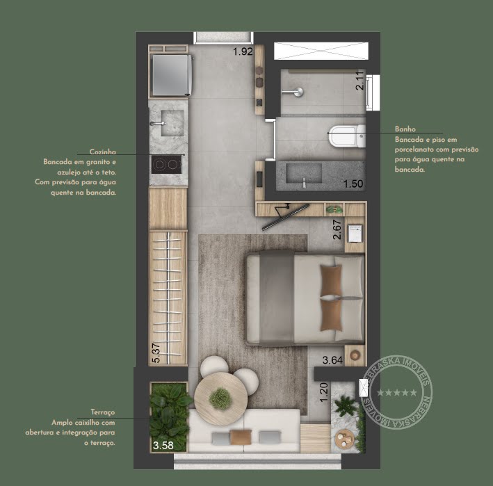 Planta 01 - 1 dorm 26m² - studio