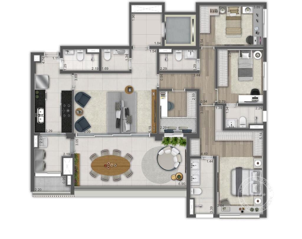 Planta 01 - 4 dorm 151 82m²