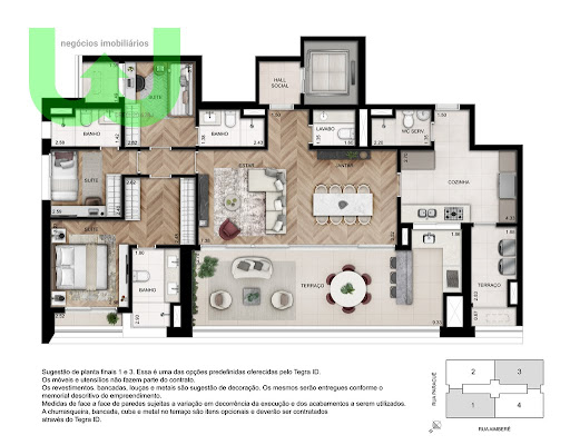 Planta 02 - 3 dorm 157m - opção