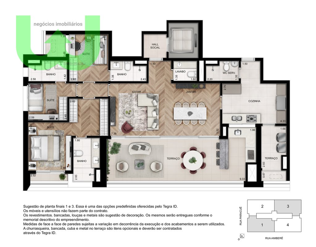 Planta 02 - 3 dorm 157m - opção