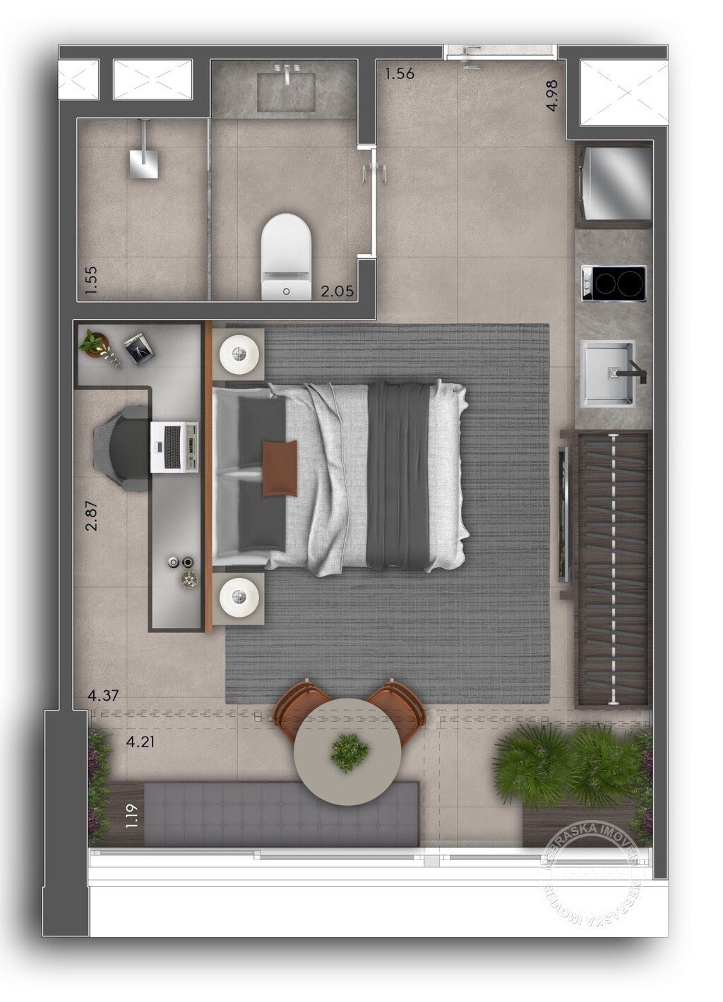 Planta 01 - 1 dorm 29m² - studio