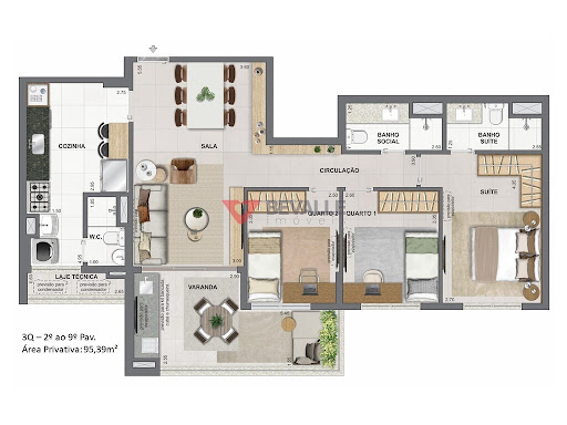 Planta 03 - 3 dorm 95,39m²