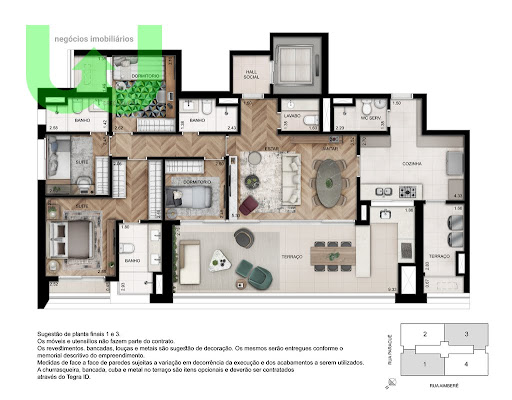 Planta 01 - 4 dorm 157m²