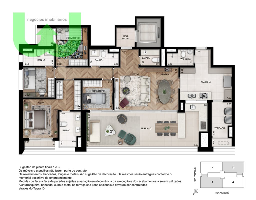 Planta 01 - 4 dorm 157m²
