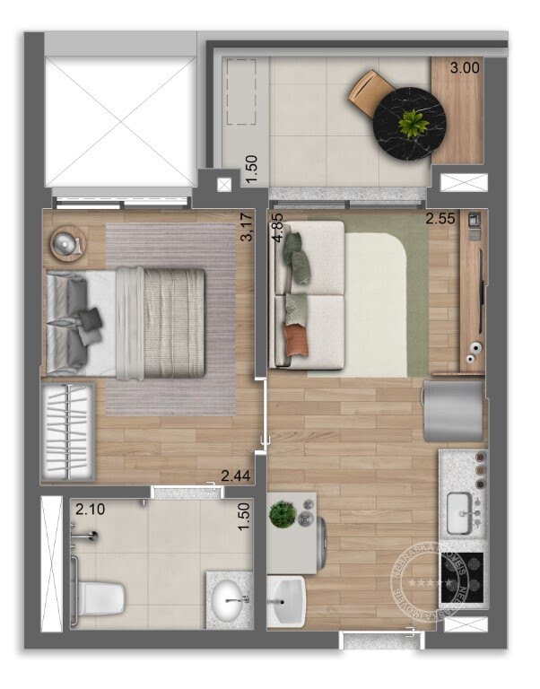 Planta 03 - 1 dorm 34m²