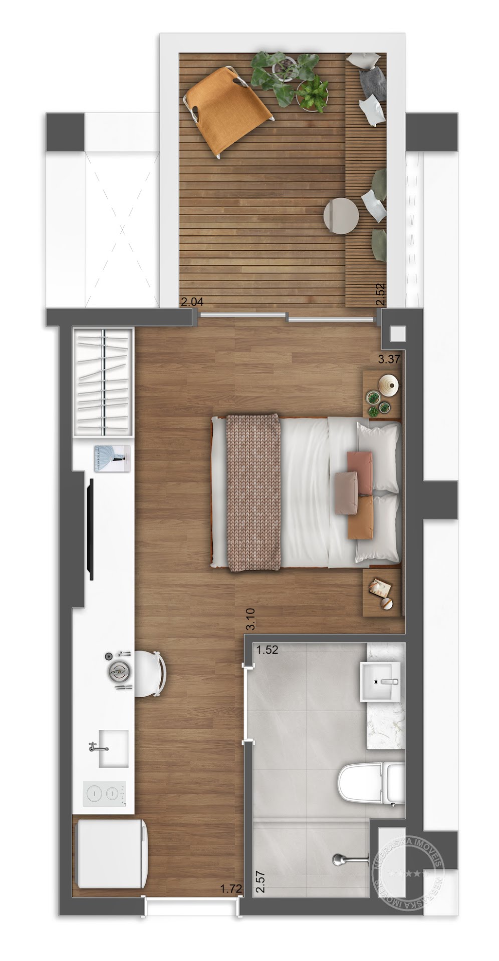 Planta 01 - 1 dorm 28m² - studio