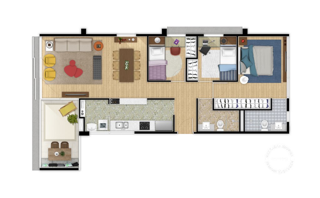 Planta 01 - 3 dorm 84 82m²