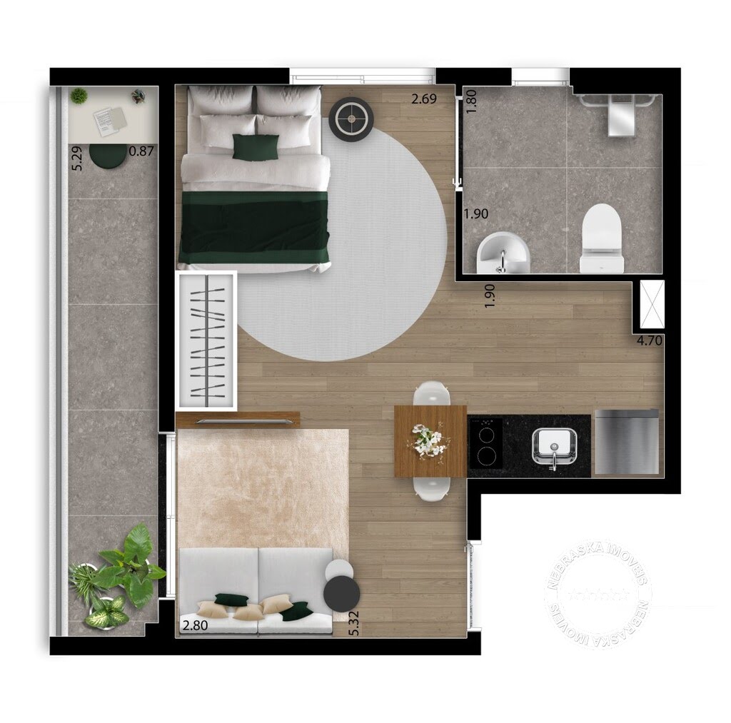 Planta 02 - 1 dorm 33m² - studio