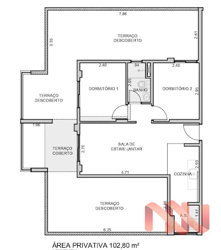 Planta 04 - 2 dorm 102 80m² - garden