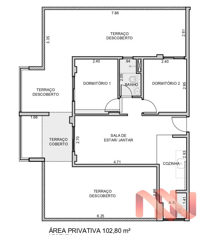 Planta 04 - 2 dorm 102 80m² - garden
