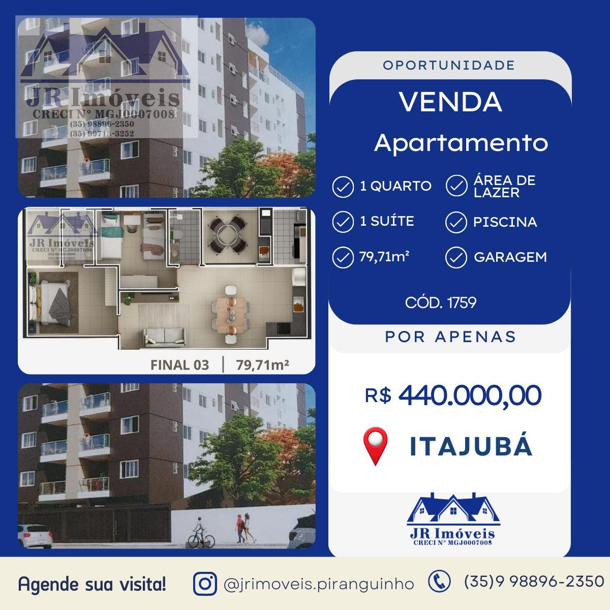 Apartamento à venda com 1 quarto, 2 banheiros e 79m² no Medicina, Itajubá — foto principal