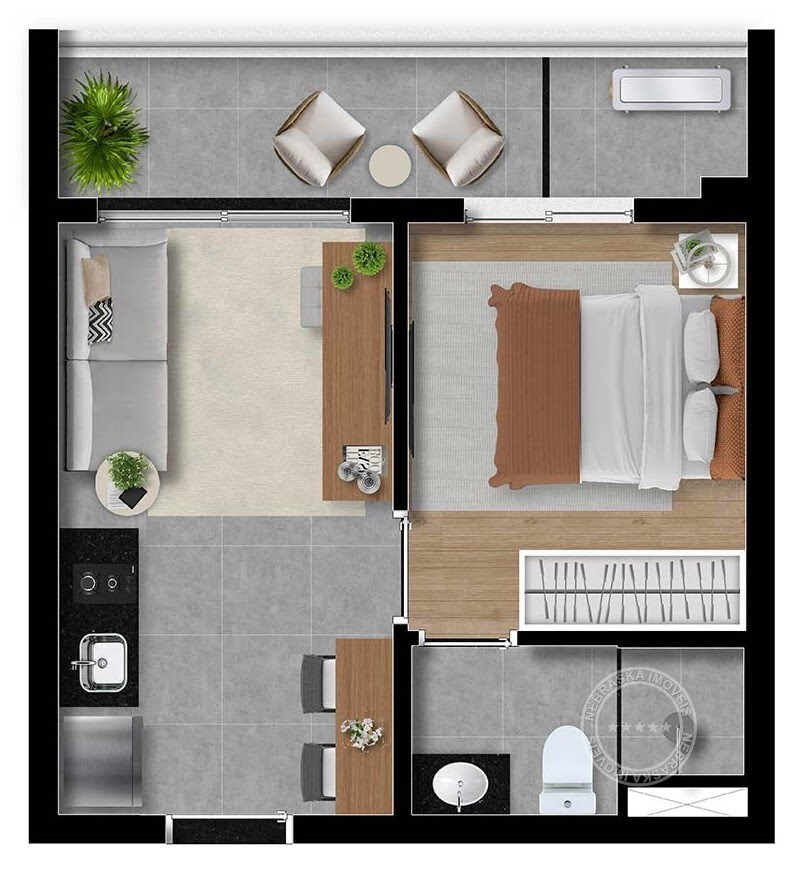 Planta 01 - 1 dorm 29 23m²