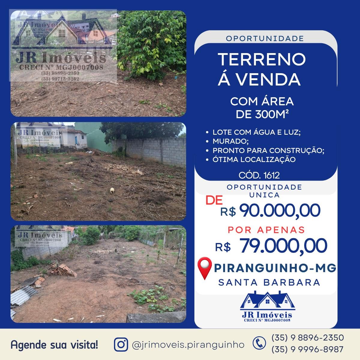 Terreno à venda com 300m² de terreno no Bairro Santa Barbara, Piranguinho — foto principal