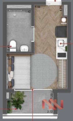 Planta 01 - 1 dorm 24m² - studio