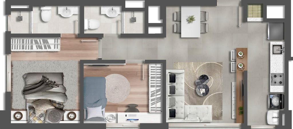 Planta 01 - 2 dorm 62 04m²