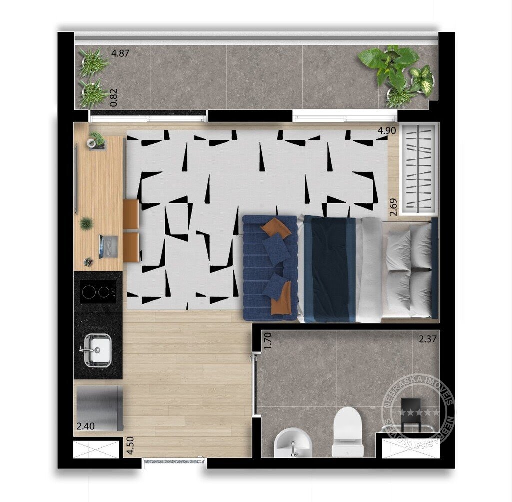 Planta 01 - 1 dorm 29m² - studio