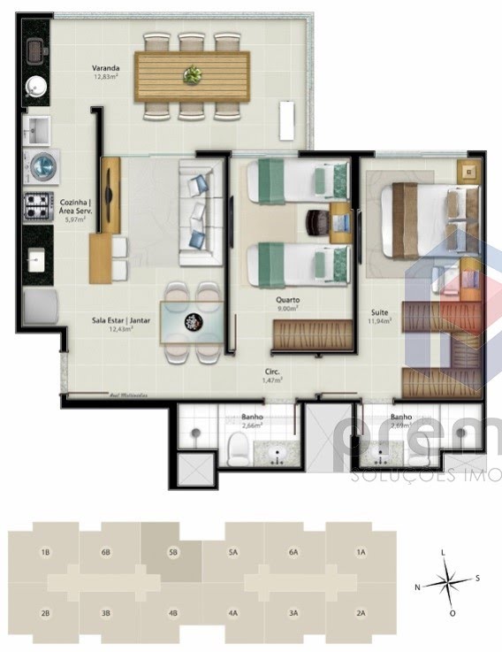 2 QUARTOS C/ SUÍTE - 65,65M²