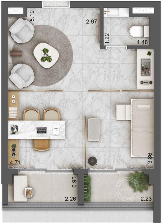 Planta 01 - 33m² - sala - junção