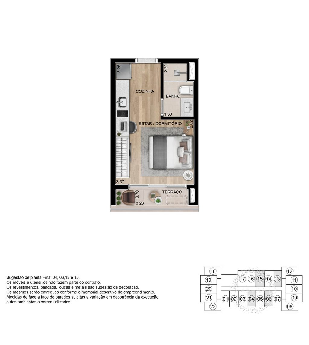 Planta 01 - 1 dorm 24m²