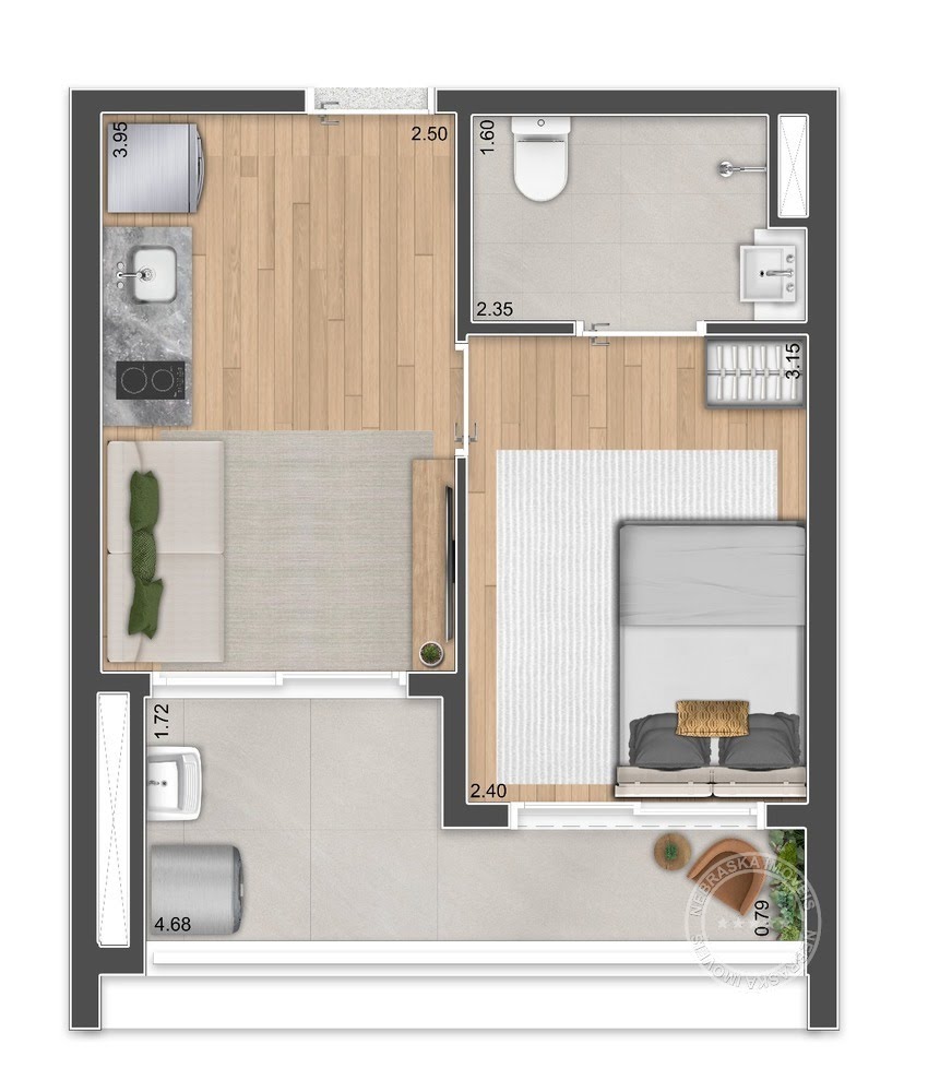Planta 02 - 1 dorm 33m²