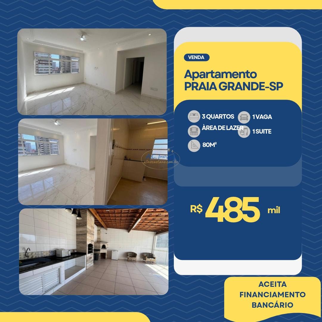 Apartamento à venda com 3 quartos, 2 banheiros, 1 vaga e 80m² no Guilhermina, Praia Grande — foto principal