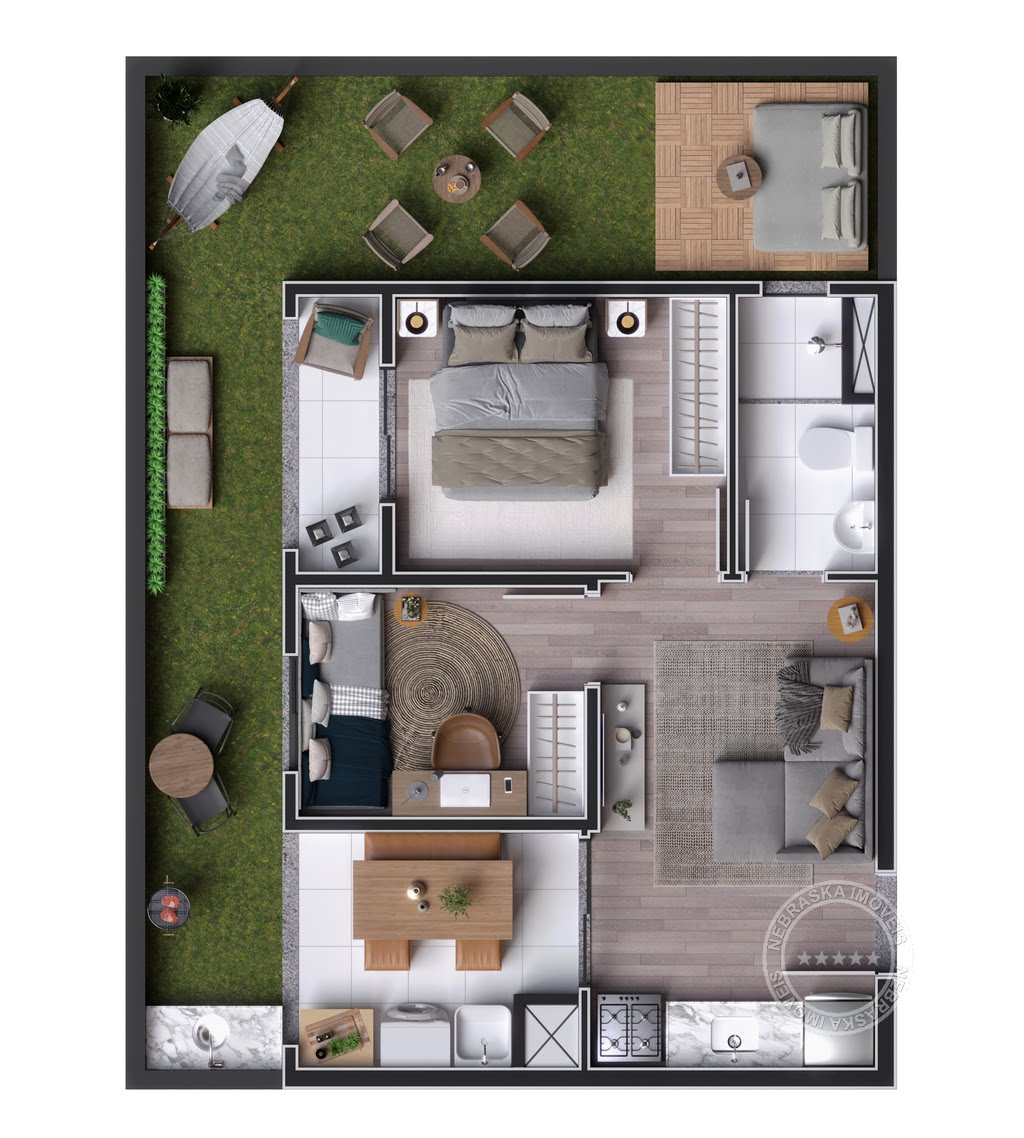Planta 03 - 2 dorm 47,90m² - garden