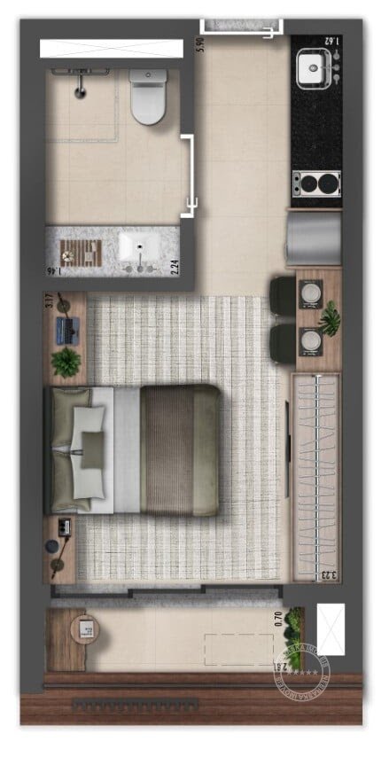 Planta 01 - 1 dorm 24m² - studio