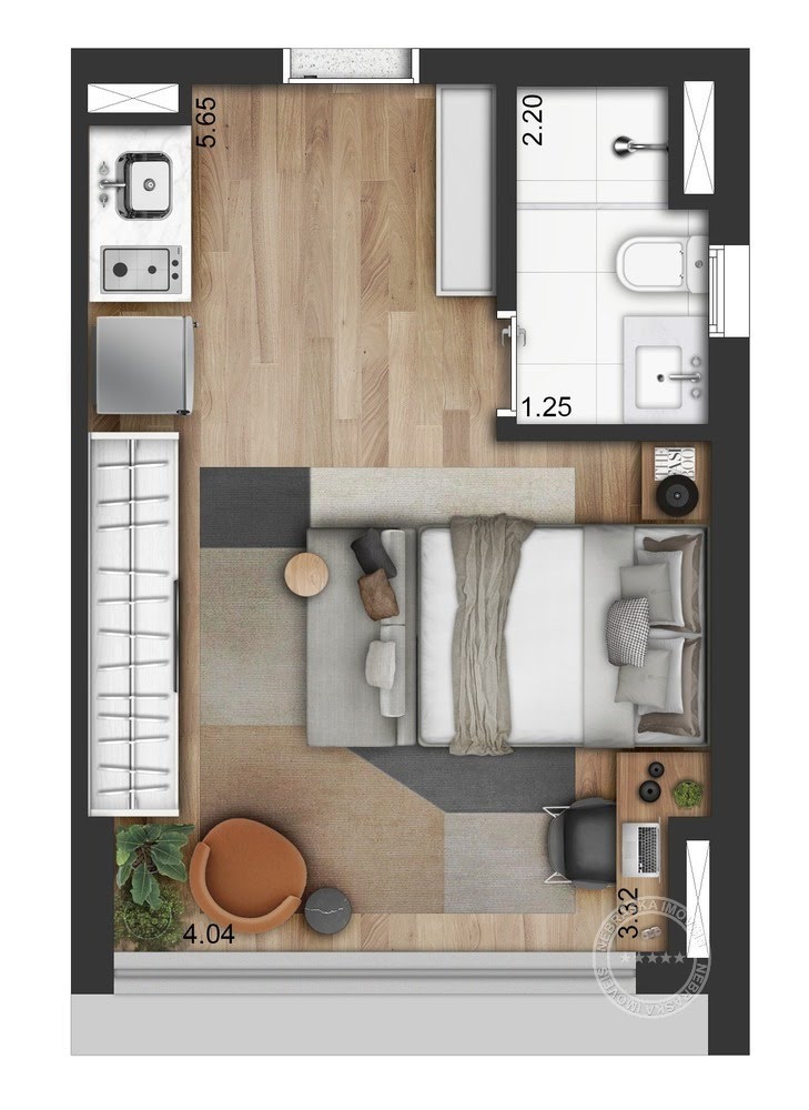 Planta 01 - 1 dorm 25m² - studio